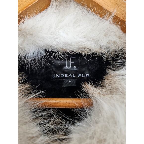 Unreal Fur Black Wet Look Aviator Jacket Faux Leather & Fur Collar Women’s M - Picture 5 of 8
